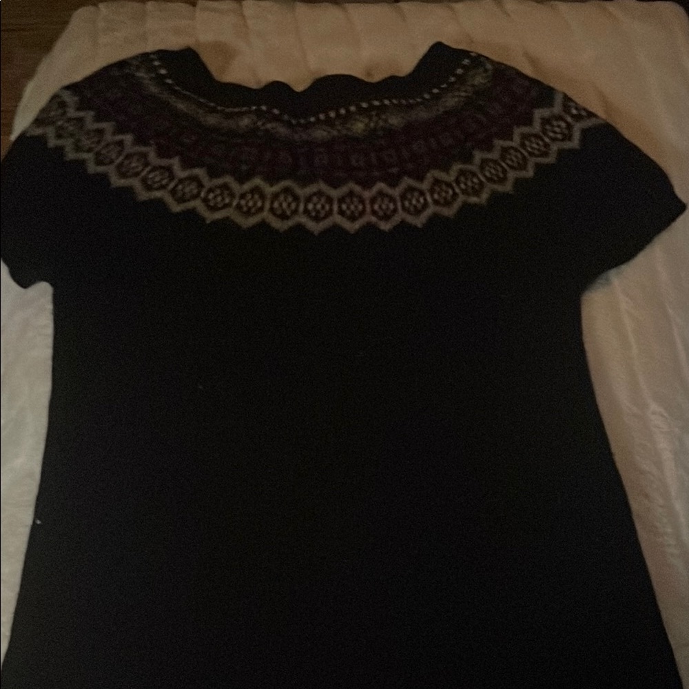 Black Dress with Intricate Patterned Neckline - Picture 2 of 2